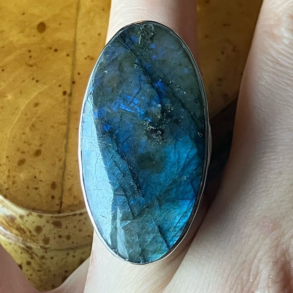 Natural Labradorite Sterling Silver Ring Size 7